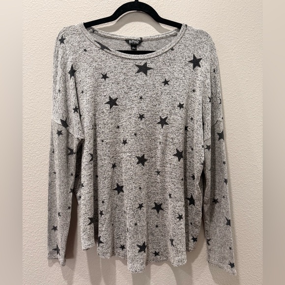 Buffalo David Bitton Tops - ⭐ NWOT Buffalo David Bitton Gray with Black Stars Long Sleeve Sweater – Size L